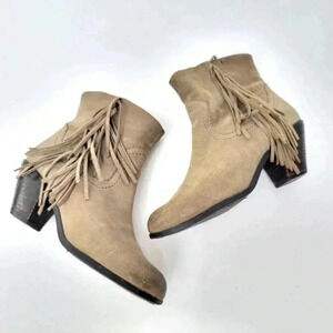 Sam Edelman Louie Suede Leather Fringe Booties - 6